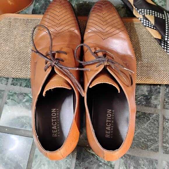 Kenneth Cole Reaction Last Laugh Cognac Oxford Shoes Mens 10.5M Leather Chevron main image 8
